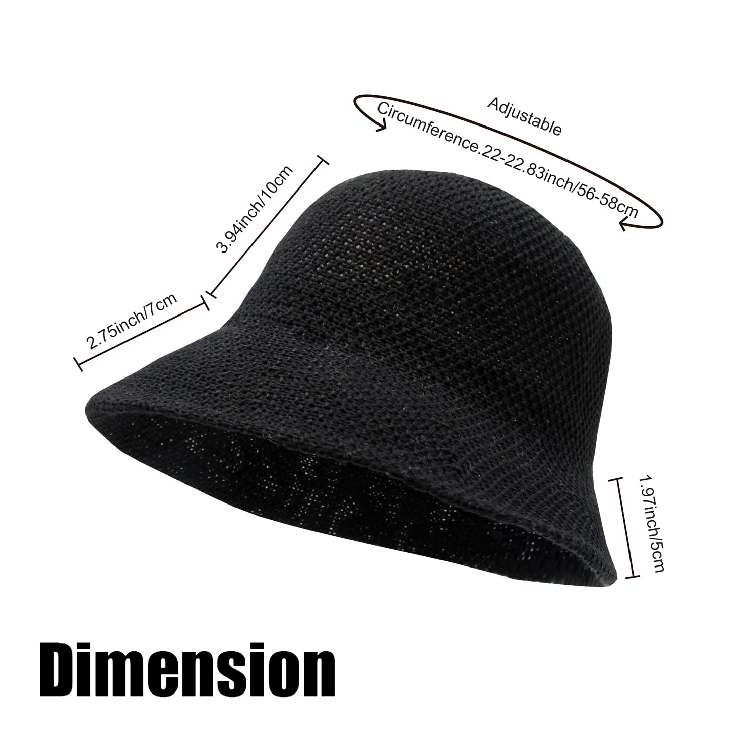 YOFARCHOY Lightweight Packable Sun Hat for Women Foldable Sunhats Woven Bucket Hats Packable Beach Hat Floppy Knitted Woven Hat Black