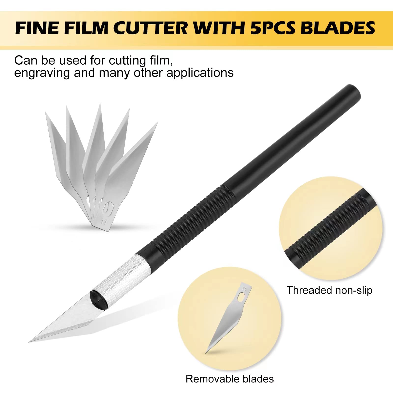 VVNIAA Window Tinting Tools, Window Film Kit, Professional Car Wrap Kit, Vinyl Wrap Kit, Tint Kit Includes Square with Flannel Squeegee, Carving Knife, Safe Membrane Cutter, Edge Trimming Squeegee.