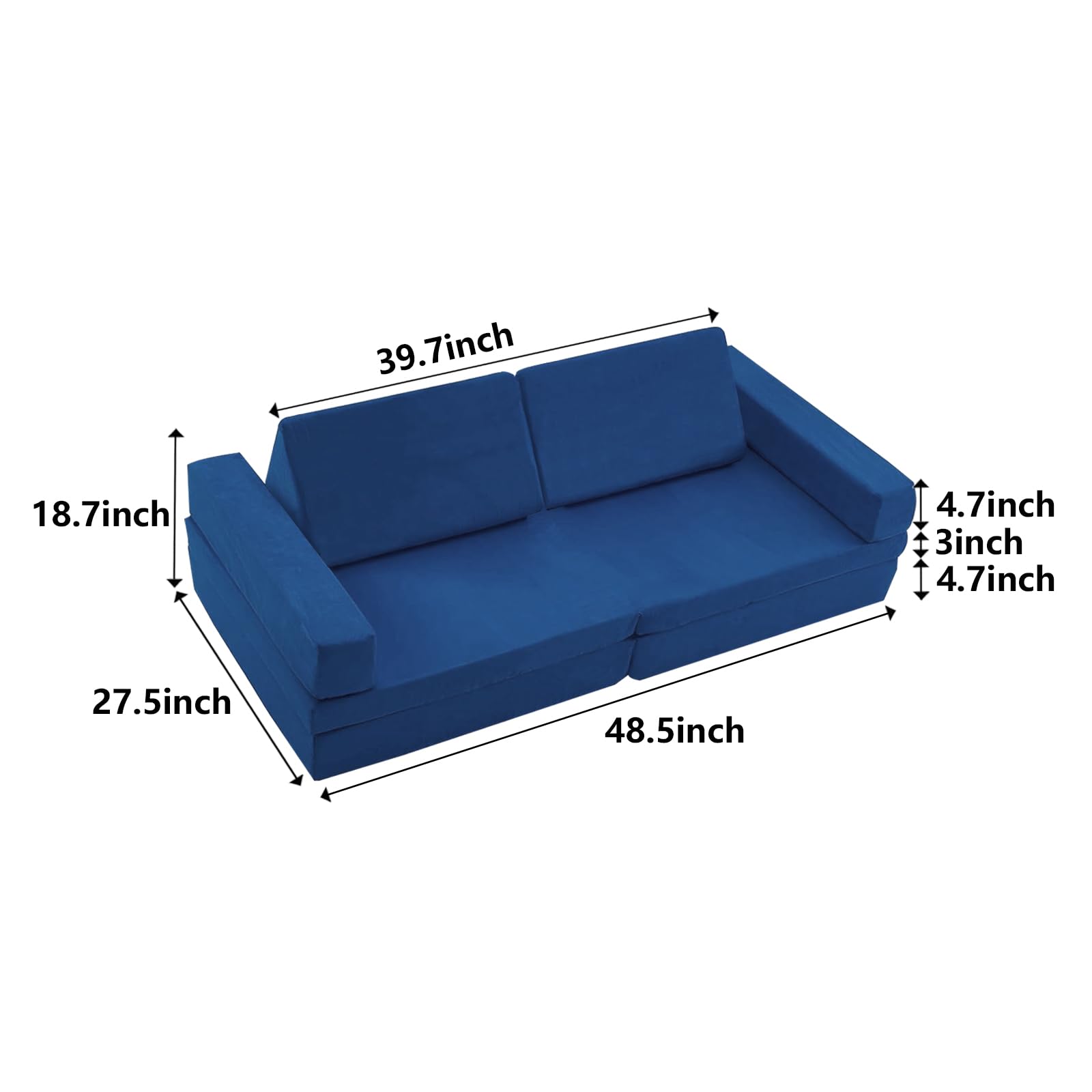 C-CHAIN Modular Play Couch Sofa for Kids Imaginative Furniture Set Creative Kids,Perfect Toddler & Baby Couch for Play & Lounging,Kids Bedroom Furniture (Blue)