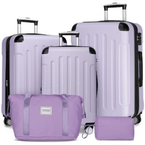 larvender luggage sets 5 piece, expandable luggage set clearance for women, suitcases with wheels, hardside hard shell travel luggage with tsa lock (lavender, 5pcs)