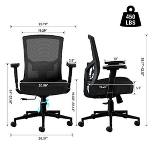 Blue Whale Big and Tall Office Chair 450lbs, Ergonomic High Back Computer Desk Chair for Heavy People with 2D Adjustable Waist Support and Heavy Duty Metal Base Mesh Chair