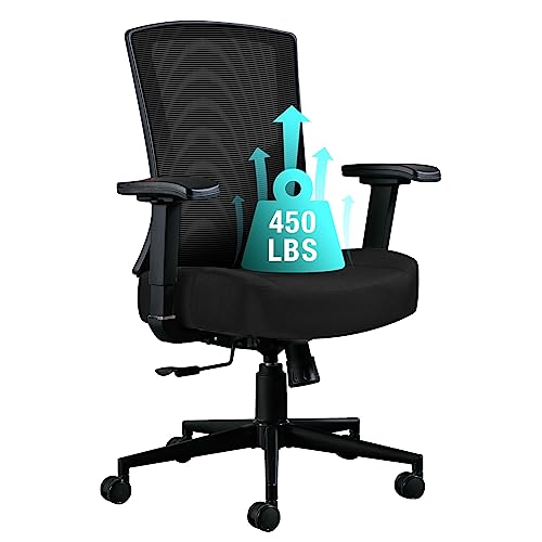 Blue Whale Big and Tall Office Chair 450lbs, Ergonomic High Back Computer Desk Chair for Heavy People with 2D Adjustable Waist Support and Heavy Duty Metal Base Mesh Chair