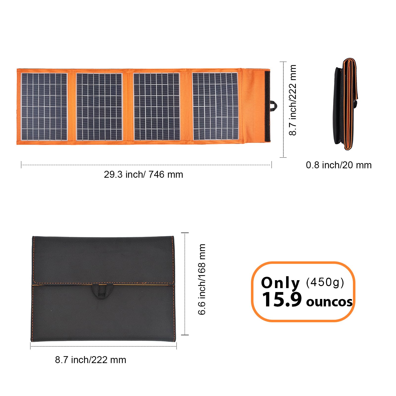 LAPOND 20W Portable Solar Panels Charger Dual USB((5V/3A Max),Waterproof Foldable SunPower Solar Panel for Camping Backpacking Hiking Outdoor,Compatible with Phones Power Banks Tablets