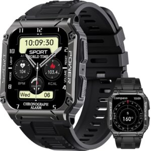 military smart watches for men (call receive/dial) 1.95" hd large screen, outdoor tactical rugged smart watch, sport fitness tracker watch with compass heart rate monitor compatible with ios & android