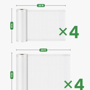 Kootek Vacuum Sealer Bags for Food, 8 Rolls for Custom Fit Food Storage, Meal Prep or Sous Vide, 8" x 20' (4 Rolls) and 11"x 20' (4 Rolls) Commercial Grade Vacuum Seal Freezer Bags Rolls