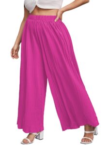 wdirara women's plus size pleated elastic waist wide leg casual long pants hot pink 1xl