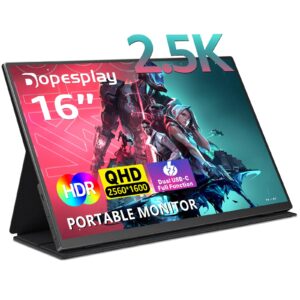 2.5k portable monitor for laptop16 inch 2560 * 1600 100% srgb comupter gaming display with hdr usb c hdmi, ideal for travel, second, extend screen