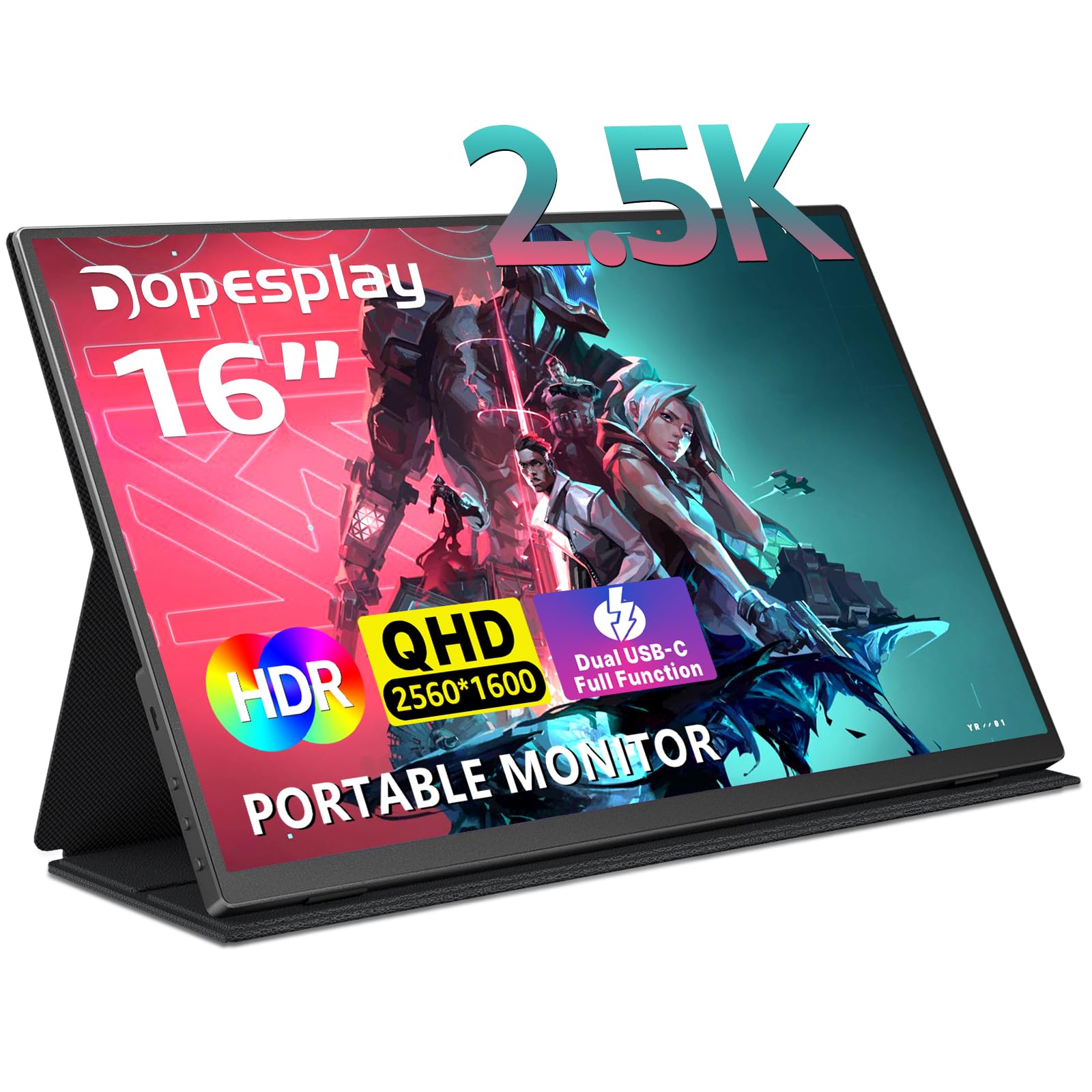 2.5K Portable Monitor for Laptop16 Inch 2560 * 1600 100% sRGB Comupter Gaming Display with HDR USB C HDMI, Ideal for Travel, Second, Extend Screen