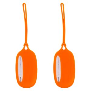 name tags for backpacks for kids, luggage tags for travel women set of 2, silicone bag tags for baggage, suitcase tags identifiers (2 orange)