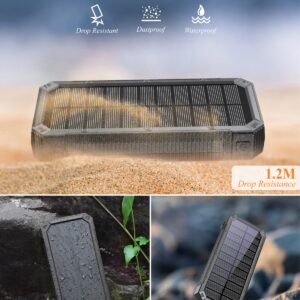 Abnoys Power-Bank-Solar-Charger - 30000mAh Solar Power Bank, PD 20W Fast Charger,Drop-Proof Waterproof Dustproof Built-in LED Flashlight for iPhone, Tablet, Samsung and More USB Device (Black)