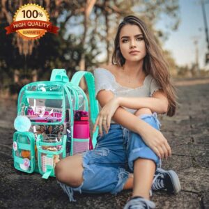 Clear Backpack, Heavy Duty Transparent Bookbag for Girls Women, Cute School See Through Backpacks for Teens Elementary - Green