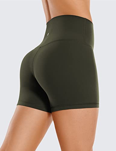 CRZ YOGA Womens ButterLuxe Biker Shorts 6 Inches - High Waisted Workout Running Volleyball Spandex Yoga Shorts Olive Green Medium