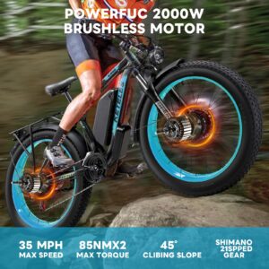 ONESPORT 2000W Electric Bike for Adults with 26" x 4" Fat Tire,Dual Motor Electric Mountain Bike,48V 23Ah Removable Battery, 21 Speed Ebike Up to 35MPH All Terrain Electric Bicycle