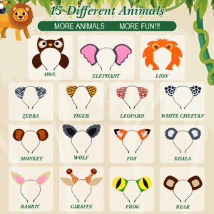 30 Pcs Animal Ears Headband for Kids Jungle Woodland Safari Zoo Headbands Birthday Halloween Party Favors (Animals)