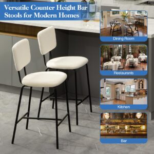 Bar Stools Set of 4 Counter Height Bar Stools : Upholstered Boucle Fabric Bar Stool for Kitchen Bistro Pub Armless Modern Bar Chair with Metal Base for Dining Room Kitchen Island