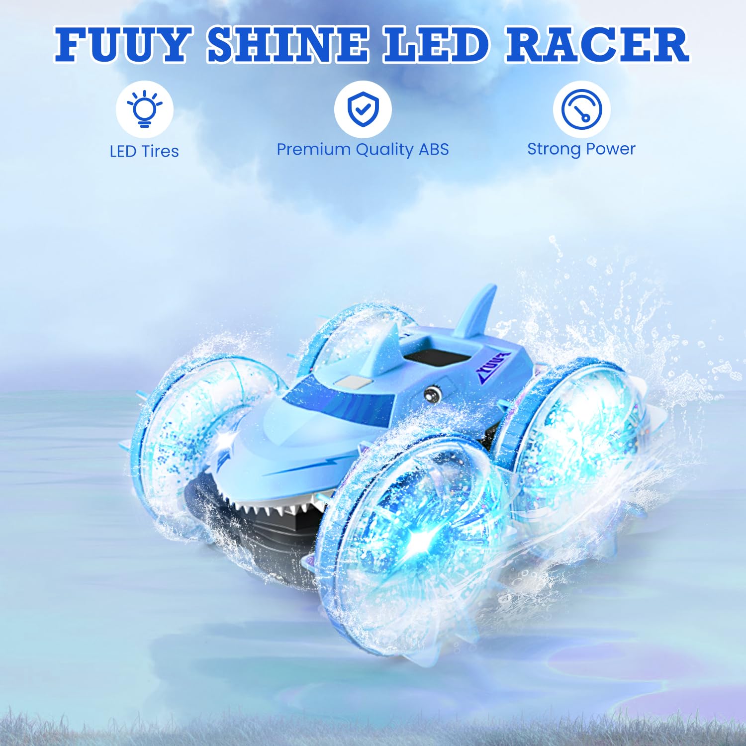 FUUY Amphibious Waterproof Remote Control Boat: RC Car Monster Truck with Lights 4WD Gesture Hand Controlled Water Beach Pool Toys Kids Gifts for Boys Pool Toys