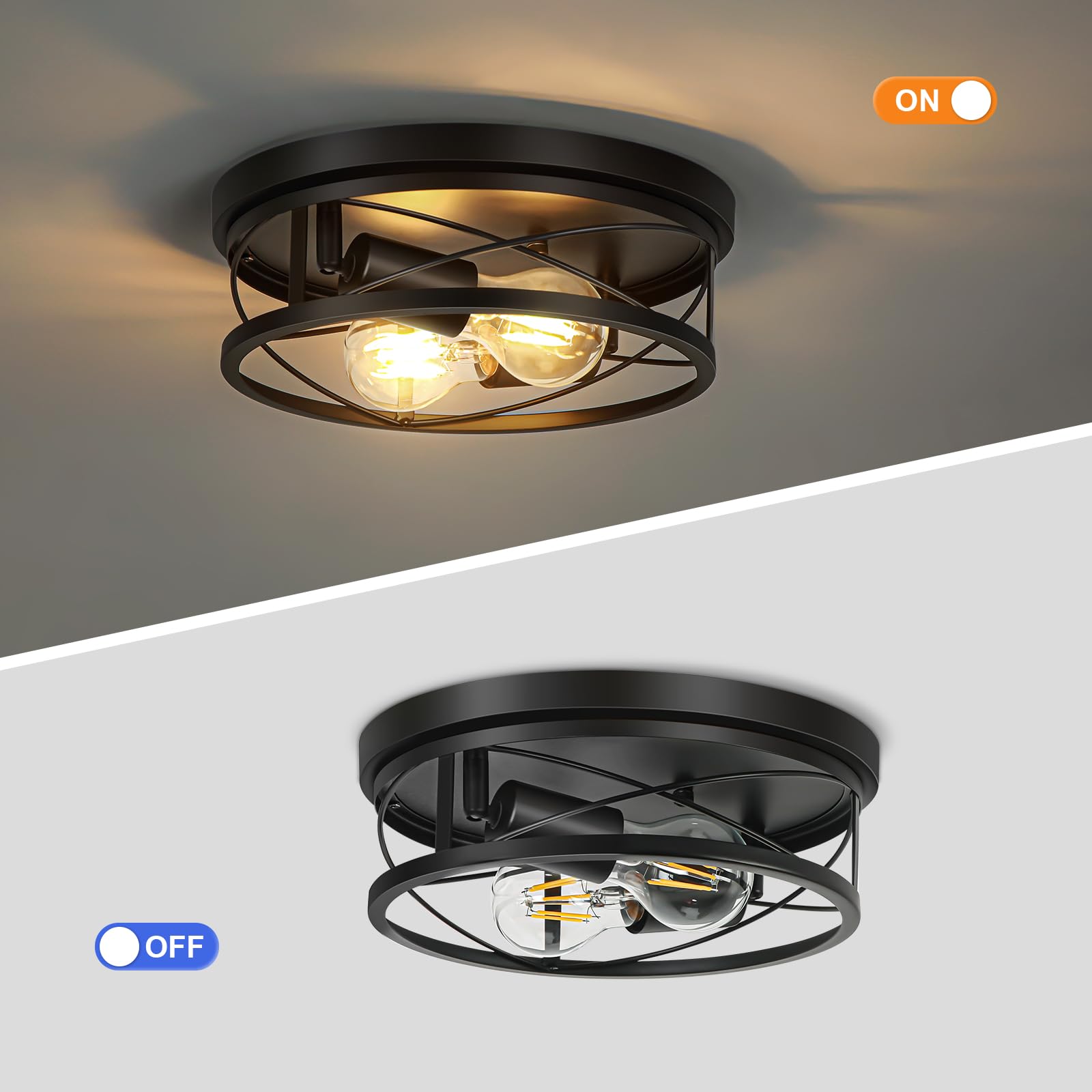 VIOLOEMI Farmhouse lights Industrial Ceiling Lamp of 2 Pack Flush Mount Hallway ceiling lights fixtures Bedroom Ceiling Lamp Kitchen round lights（Bulbs Not Included）