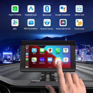 LAMTTO 7" HD Double Din Wireless Car Stereo with Apple Carplay & 1080P Backup Camera,Portable Touchscreen Android Auto Adapter with GPS Navigation System (RC04B)