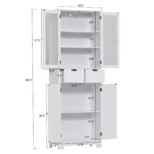 Squireewo Freestanding Bathroom Storage Cabinet with Doors and Drawers, Kitchen Pantry Storage Cabinet with Adjustable Shelf for Kitchen, Bathroom, White