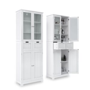 Squireewo Freestanding Bathroom Storage Cabinet with Doors and Drawers, Kitchen Pantry Storage Cabinet with Adjustable Shelf for Kitchen, Bathroom, White