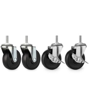 Pusalxl Caster Wheels 3 Inch Threaded Stem Casters Set of 4 Heavy Duty Anti-wear Rubber Industrial Castor Wheels for Wire Shelves,Cart,Furniture,Load Bearing 800 Lbs