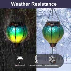 OUISJYER Hot Air Balloon Solar Lantern with Flickering Flame Hanging Solar Lanterns Outdoor Lights Waterproof Lanterns Decorative Garden Patio Yard Party Decor Green