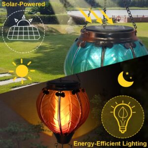 OUISJYER Hot Air Balloon Solar Lantern with Flickering Flame Hanging Solar Lanterns Outdoor Lights Waterproof Lanterns Decorative Garden Patio Yard Party Decor Green