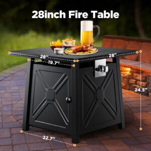 Ciays 32 Inch Gas Fire Pit Table, 50,000 BTU Propane Fire Pits for Outsides with Steel Lid and Lava Rock, 2 in 1 Square Firepit Table for Gatherings Parties on Patio Deck Garden Backyard, Black