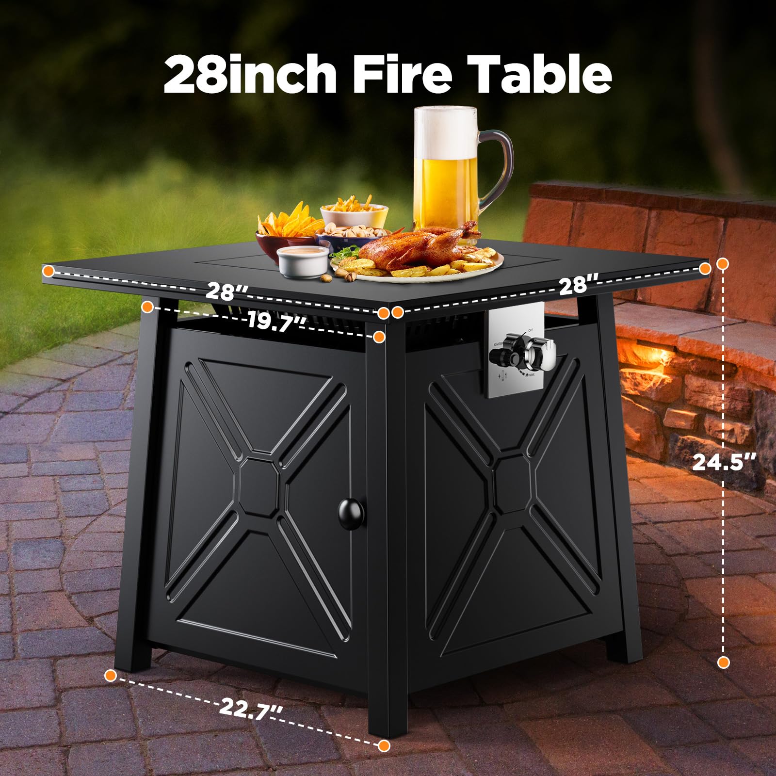 Ciays 32 Inch Gas Fire Pit Table, 50,000 BTU Propane Fire Pits for Outsides with Steel Lid and Lava Rock, 2 in 1 Square Firepit Table for Gatherings Parties on Patio Deck Garden Backyard, Black