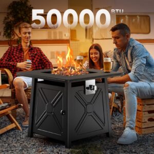 Ciays 32 Inch Gas Fire Pit Table, 50,000 BTU Propane Fire Pits for Outsides with Steel Lid and Lava Rock, 2 in 1 Square Firepit Table for Gatherings Parties on Patio Deck Garden Backyard, Black