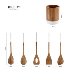 Wooden Spoons for Cooking Wooden Kitchen Utensil and Kitchen Utensil Holder Set of 5 Wooden Cooking Utensils Spatula Set Including Spoon, Turner and Slotted Spoon with Long Handle