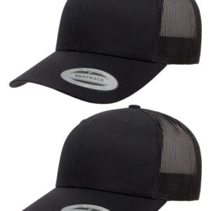 Yupoong Mens Yp Classics Retro Trucker Cap Hat, Black, One Size, 2 Pack