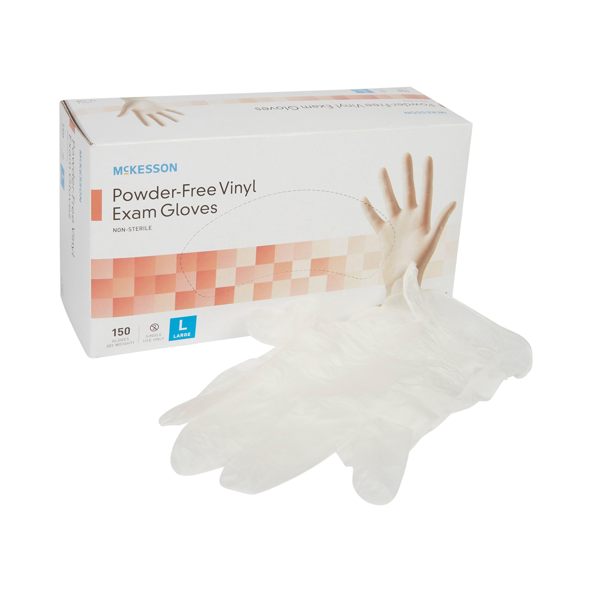 McKesson Powder-Free, Vinyl Exam Gloves, Non-Sterile, Large, 150 Count, 1 Box