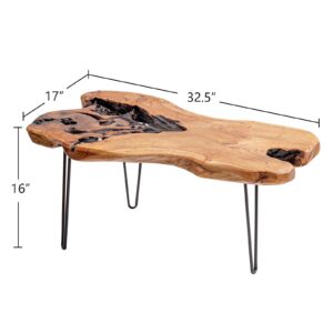 WELLAND Live Edge Cedar Wood Coffee Table Metal Hairpin Legs for Living Room