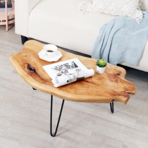 WELLAND Live Edge Cedar Wood Coffee Table Metal Hairpin Legs for Living Room