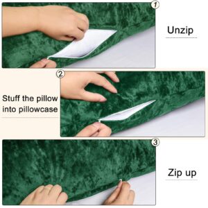 PHF Truly Velvet Zippered Body Pillowcase, No Insert, 1 Pack Ultra Soft Breathable Pillow Sham Cover with Zipper, 20"X 54" Long Luxury Cozy Warm Fuzzy Flannel Body Pillow Case, Emerald Green