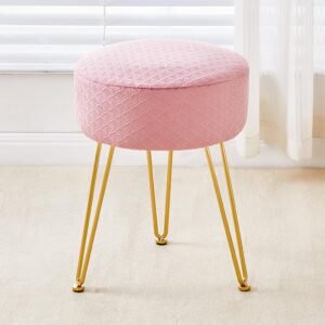 cpintltr vanity stool footstools velvet ottoman round ottoman modern dressing stool with metal leg vanity stool for living room pink