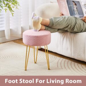 Cpintltr Vanity Stool FootStools Velvet Ottoman Round Ottoman Modern Dressing Stool with Metal Leg Vanity Stool for Living Room Pink