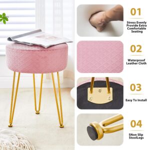 Cpintltr Vanity Stool FootStools Velvet Ottoman Round Ottoman Modern Dressing Stool with Metal Leg Vanity Stool for Living Room Pink