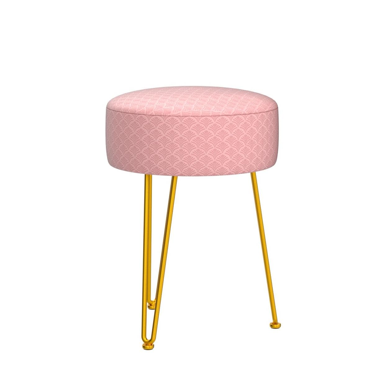 Cpintltr Vanity Stool FootStools Velvet Ottoman Round Ottoman Modern Dressing Stool with Metal Leg Vanity Stool for Living Room Pink