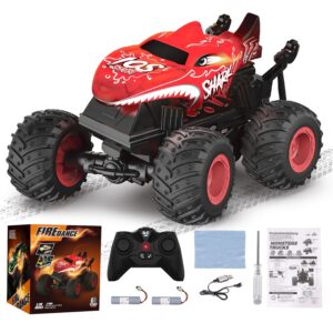 Remote Control Monster Truck Toys, 1:20 Scale RC Shark Monster Trucks with Light & Music, 2.4Ghz Remote Control Car Boys 4-7 & 8-12, Remote Control Truck with 360° Spin Walk Upright & Drift