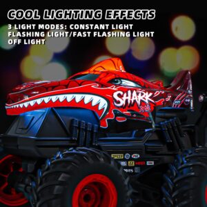 Remote Control Monster Truck Toys, 1:20 Scale RC Shark Monster Trucks with Light & Music, 2.4Ghz Remote Control Car Boys 4-7 & 8-12, Remote Control Truck with 360° Spin Walk Upright & Drift