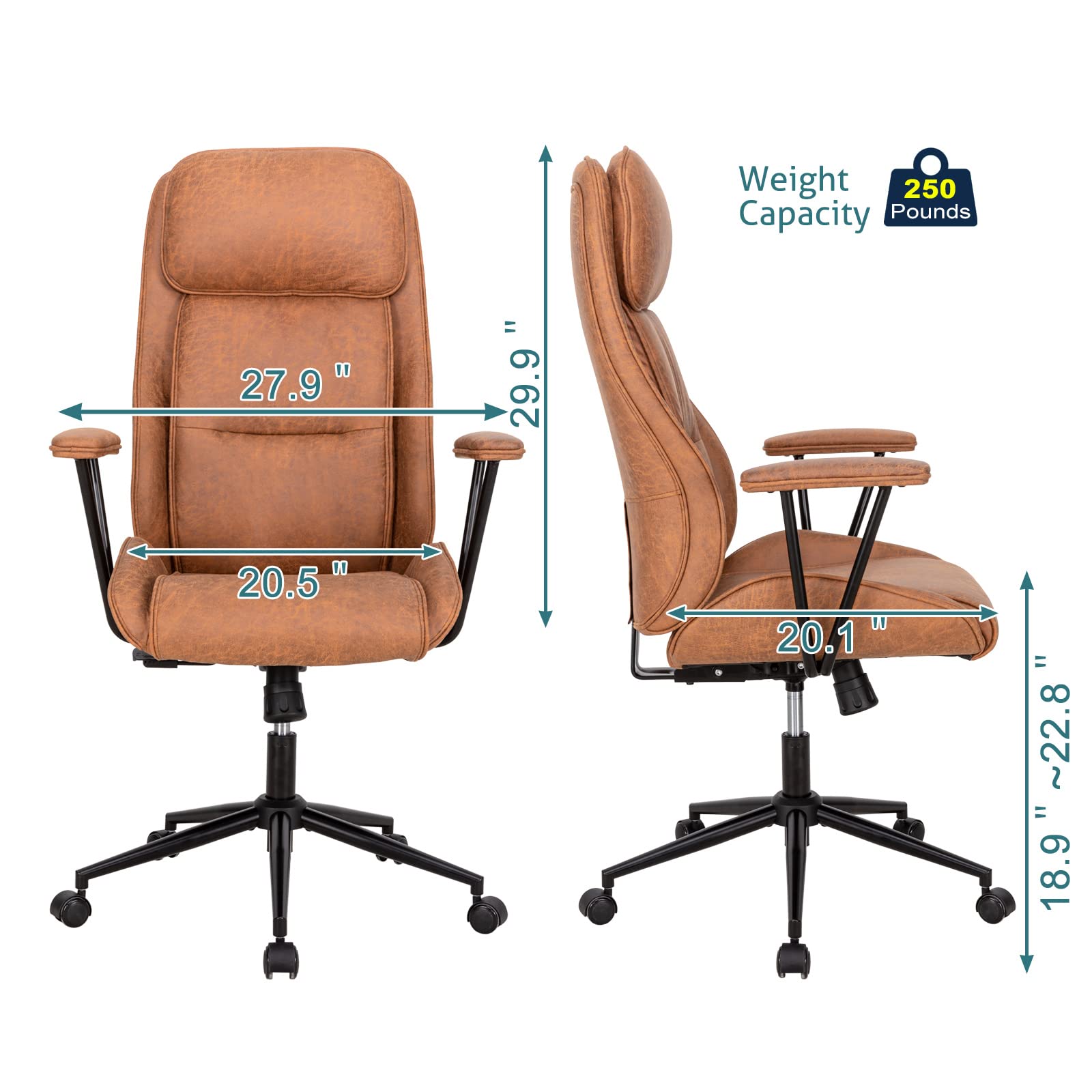 BOWTHY Executive Chair Mid Century Office Modern Chair,55° Reclining High Back Desk Chair with Wheels,Conference Room Chairs,Brown Office Chair,Swivel Chair 330lbs,Computer Chair for Adults