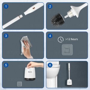 Ratolo Electric Toilet Brush,Silicone Toilet Brush,Toilet Bowl Brush and Holder Set with Ventilated Holder,Toilet Brush, Floor Standing, Wall Mounted Without Drilling，Rechargeable