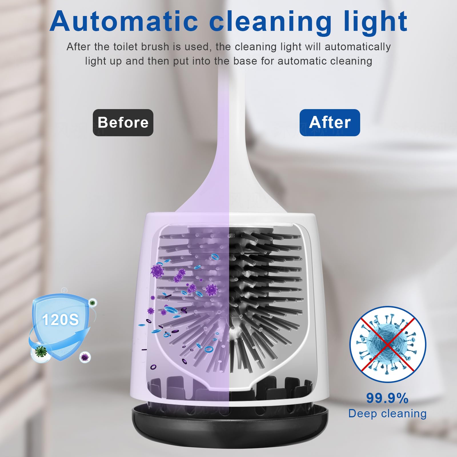 Ratolo Electric Toilet Brush,Silicone Toilet Brush,Toilet Bowl Brush and Holder Set with Ventilated Holder,Toilet Brush, Floor Standing, Wall Mounted Without Drilling，Rechargeable