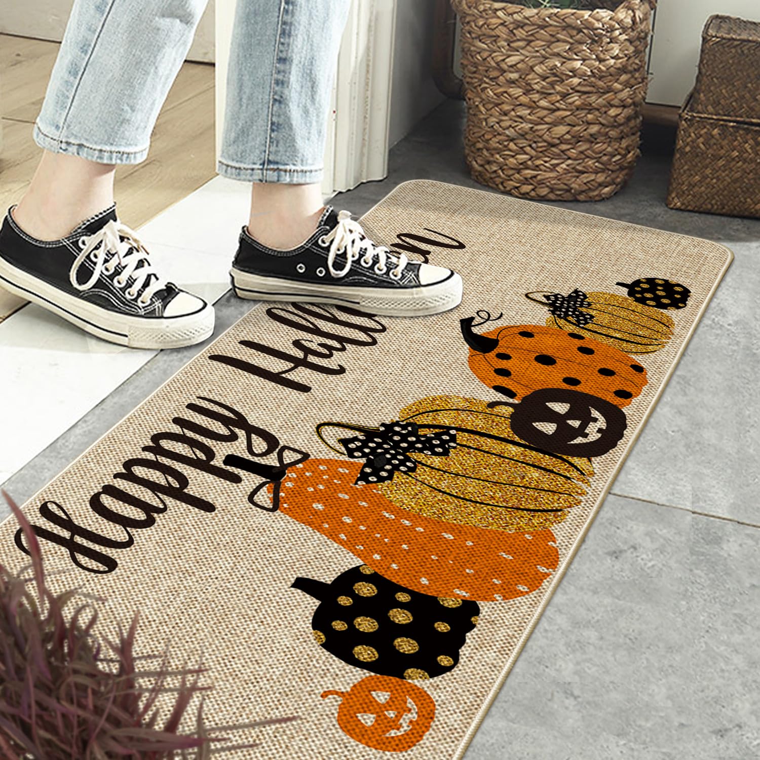 Artoid Mode Pumpkins Happy Halloween Doormat, Home Decor Low-Profile Switch Rug Door Mat Floor Mat for Indoor Outdoor 17x47 Inch