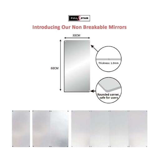 Pull and Stair Unbreakable Kids Wall Mirror - Heavy Duty Plexiglass Acrylic, Rounded Corners, Hardware Included - 4 pcs Set