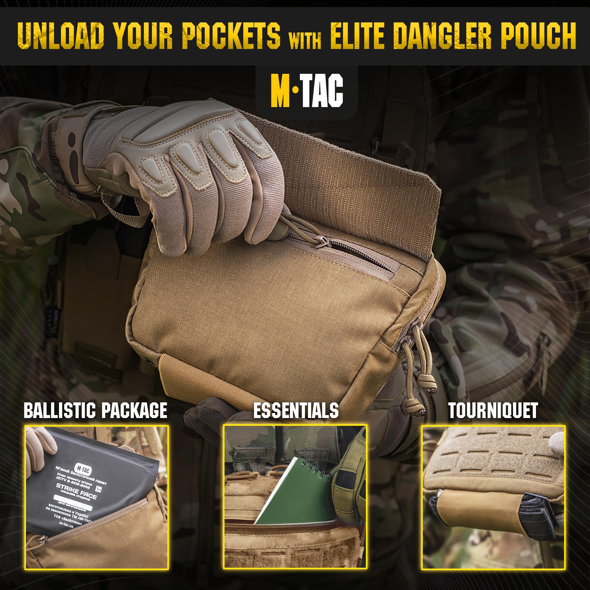 M-Tac Elite Dangler Pouch Large - Tactical Drop Down Utility Pouch with Hook & Loop Carrying - Dump Tool Pouch Carrying Kit Lower Bag (Coyote)