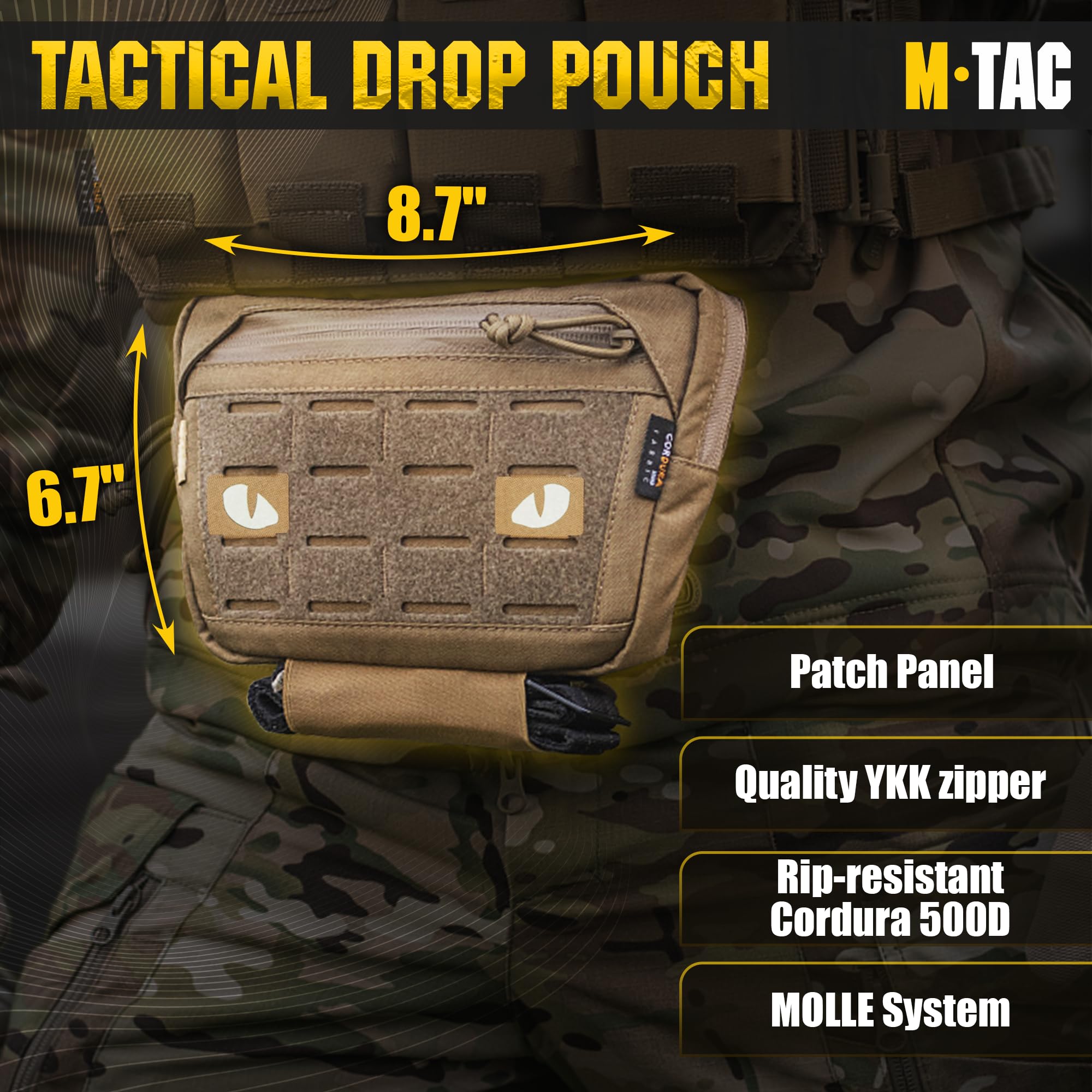 M-Tac Elite Dangler Pouch Large - Tactical Drop Down Utility Pouch with Hook & Loop Carrying - Dump Tool Pouch Carrying Kit Lower Bag (Coyote)