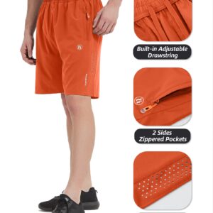 HIFEOS Mens Athletic Shorts -Running, Tennis Gym Workout Shorts for Men 5"/7"/9"- Comfort, Lightweight, 3 Zippered Pockets Orange